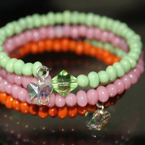 Pastel Seed Bead Memory Wire Cuff Bracelet